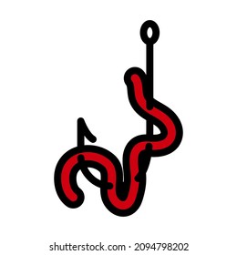 Icon Of Worm On Hook. Editable Bold Outline With Color Fill Design. Vector Illustration.