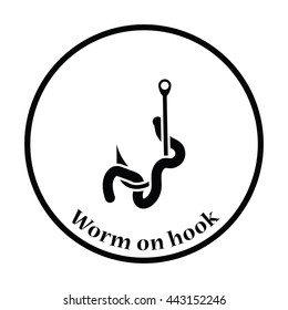 Icon of worm on hook. Thin circle design. Vector illustration.