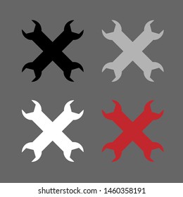 Icon wrench crossed color black, white, gray, red flat style