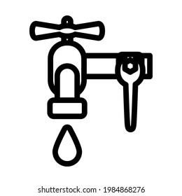 Icon Of Wrench And Faucet. Editable Bold Outline Design. Vector Illustration.