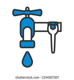 Icon Of Wrench And Faucet. Editable Bold Outline With Color Fill Design. Vector Illustration.