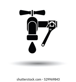 Icon of wrench and faucet. White background with shadow design. Vector illustration.