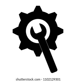 Icon of a wrench and gears vector isolated on white background.