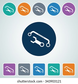 Icon of Wrench in Multi Color Circle & Square Shape. Eps-10.