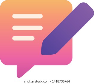 Icon write to chat. Pencil writing text in a chat bubble.