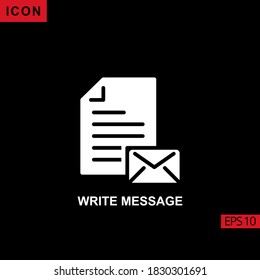 Icon write message flat vector isolated sign, glyph style pictogram isolated on black. Sign or symbol for contact us, web.