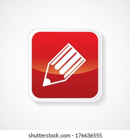 Icon of Write (Pencil) on Red Glossy Button. Eps-10