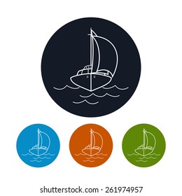 Icon yacht , four types of colorful round icons sailboat,  vector illustration