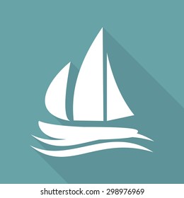 Icon yacht on white long shadow