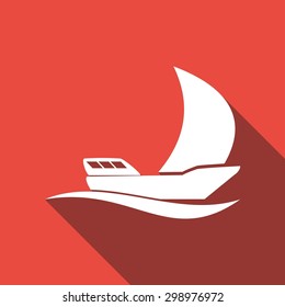 Icon yacht on white long shadow