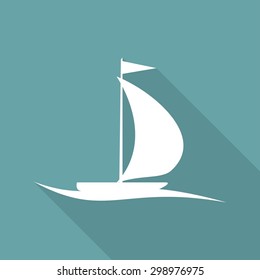 Icon yacht on white long shadow