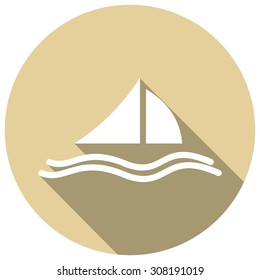 Icon yacht on white long shadow