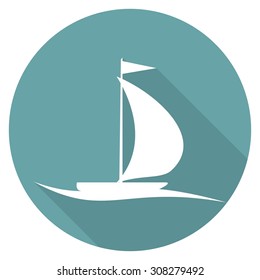 Icon yacht on white long shadow