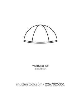 Icon of Yarmulke or kippah in Hebrew- Jewish traditionally brimless cap. Line style vector in black on white background. Can be used for logo, banner, flyer, sticker, poster, greeting card, decoration