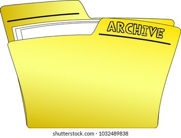 The icon of a yellow folder containing some documents and having the write ARCHIVE - vector