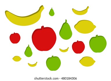 icon yellow green red apple, lemon, pear, banana,  fruit for food, on a white background vector