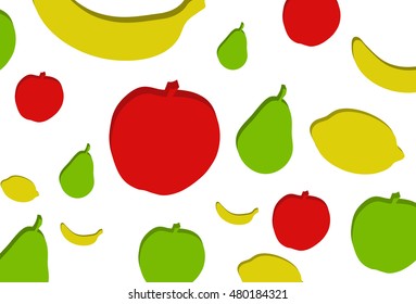 icon yellow green red apple, lemon, pear, banana,  fruit for food, on a white background vector