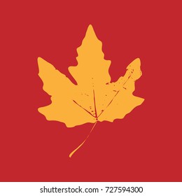 icon yellow maple leaf on red background