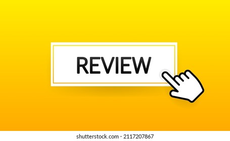 Icon with yellow review button on white background for web marketing design. Flat deign. Social media element. Vector illustration