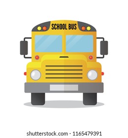 Icon of yellow school bus. Back to school. Transportation of children to school. Isolated on white background. Vector illustration.