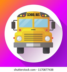 Icon of yellow school bus. Back to school. Transportation of children to school. Isolated on white background. Vector illustration.