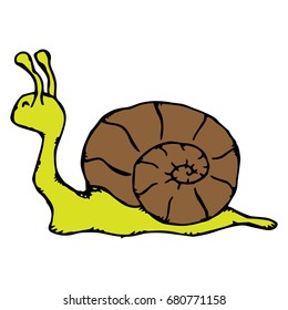 Icon of a yellow snail with a shell. Vector illustration.