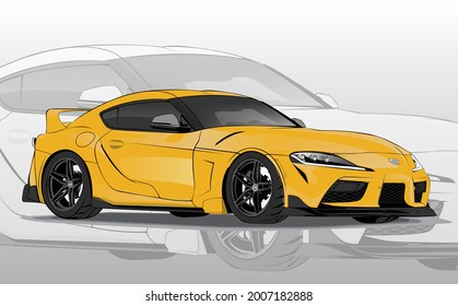 icon yellow sport car vector template illustration can use logo t shirt, apparel, sticker group community Toyota Supra , poster, flyer banner modify auto show, Tokyo drift fast furious movie