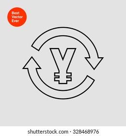 Icon of yen sign in circle made of arrows