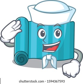 An icon of yoga mattress Scroll Sailor cartoon character wearing hat