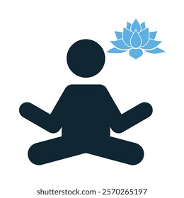 icon yoga meditation, sitting pose with lotus flower. relax or recreation, healthy lifestyle. Vector illustration