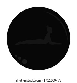 Icon yoga silhouettes of woman practicing. Black design. Stock vector illustration.