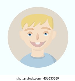  icon young happy boy looking and laughing. emotion and toothless child. smiling boy.