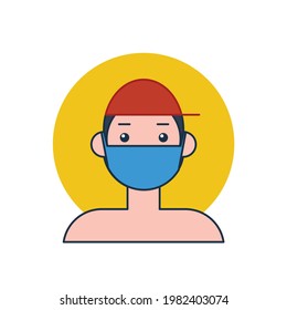 icon of the young man in a hat wearing a mask, virus free