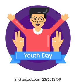 Icon of youth power in flat round design 