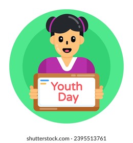 Icon of youth power in flat round design 