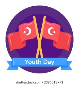 Icon of youth power in flat round design 