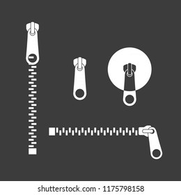 Icon zipper set. Zippered lock. Closed zipper. Fastener. Vector illustration