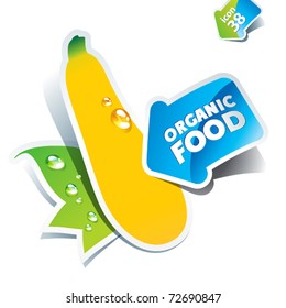 Icono zucchini con la flecha por comida orgánica. Ilustración vectorial.