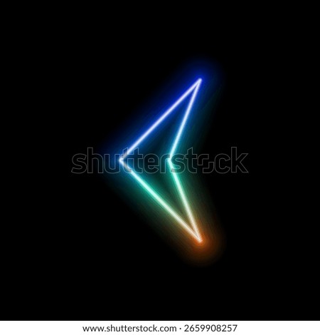 icon,3D neon lights arrow. Abstract minimalist business start up growth concept background. Colorful neon lights in the shape of an ascending arrow. Profit and investment vector illustration..