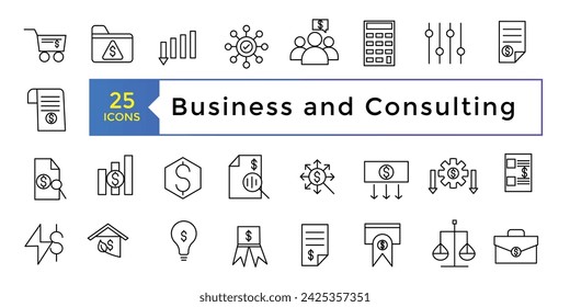 Icono-Business y Consultoría conjunto de iconos de estilo de arte de línea simple paquete de iconos. Ilustración de vector