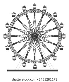 Iconic amusement park structures in monochrome, isolated on white, suitable for themed graphics and creative uses.