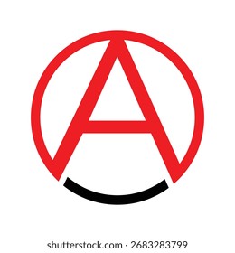 Vector icónico del símbolo de la anarquía: Letra roja A en ilustración gráfica del círculo para los temas sociales y políticos