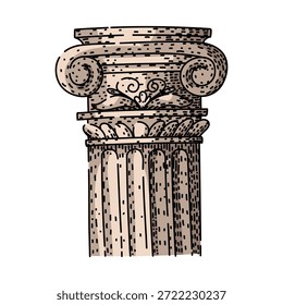 Iconic architectural column capital drawing featuring volutes and fluting, symbolizing ancient history, classical culture, strength, and traditional design elements