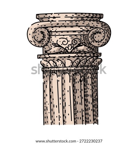 Iconic architectural column capital drawing featuring volutes and fluting, symbolizing ancient history, classical culture, strength, and traditional design elements