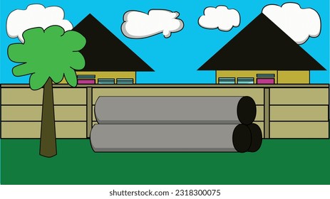 iconic background Vector 2d green Cartoon garden for children's playground