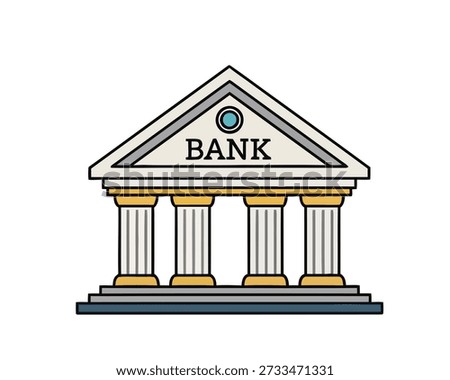 Iconic bank building featuring classical architecture with columns and the word 'BANK' prominently displayed on its facade, symbolizing financial institutions and security
