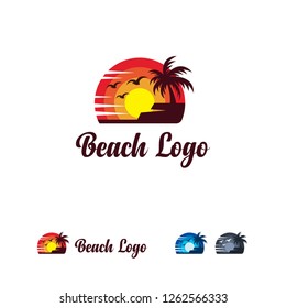 Iconic Beach Logo designs template, Sun and Beach logo template, Travel logo