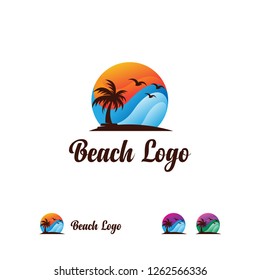 Iconic Beach Logo designs template, Sun and Beach logo template, Travel logo