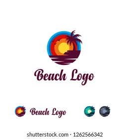 Iconic Beach Logo designs template, Sun and Beach logo template, Travel logo