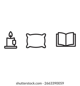 Icónica rutina para dormir con almohada de velas y libro que representa la relajación y el ambiente tranquilo para el sueño y la relajación